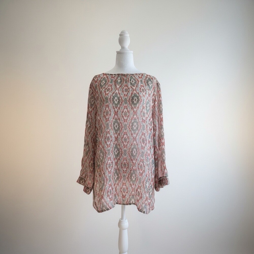 Original NILE Switzerland Geometric Print Viscose Blouse Boho Tunic Top Size L